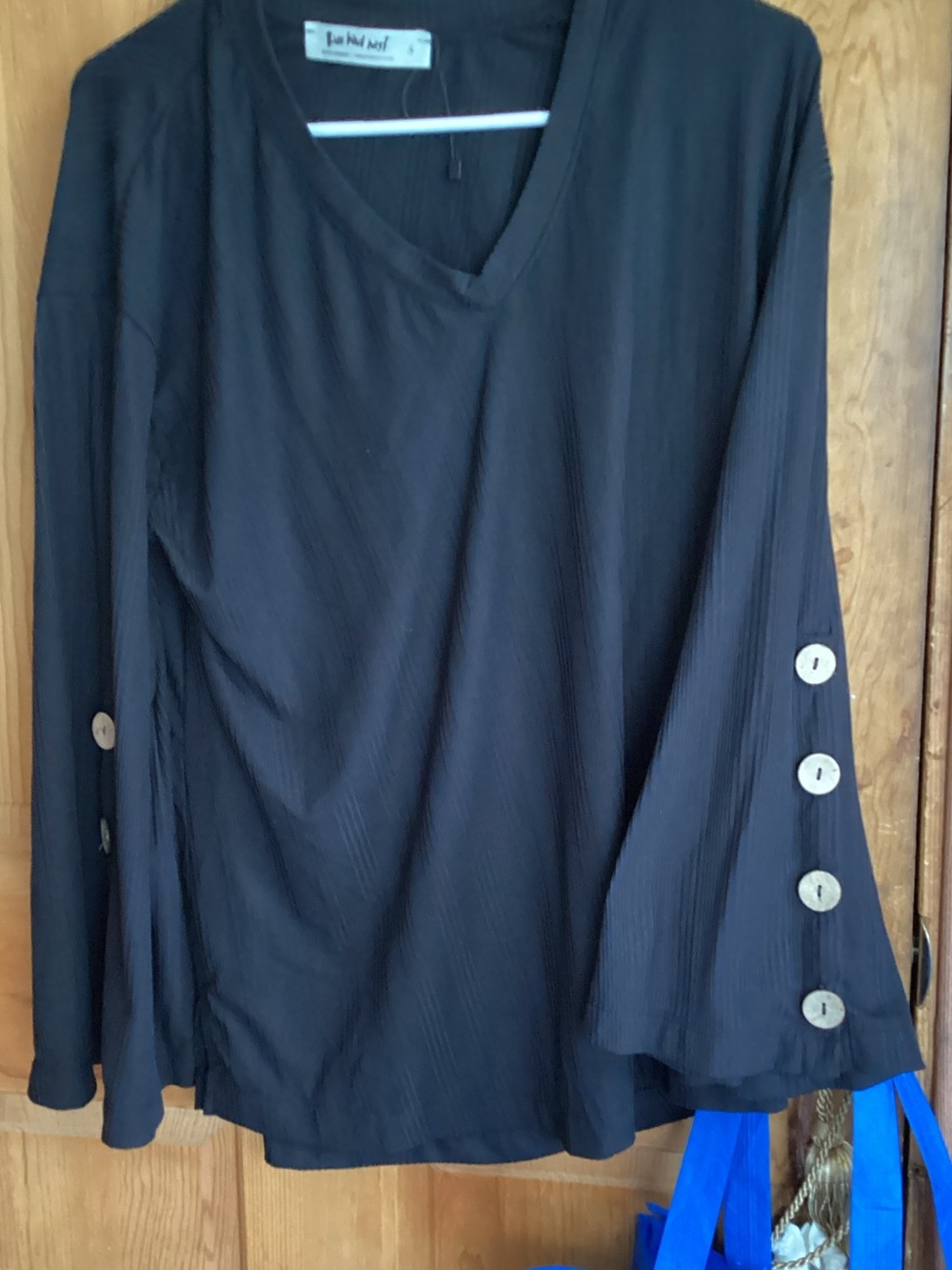Three Bird Nest Black Ribbed V-Neck Tunic Top - Picture 6 of 9